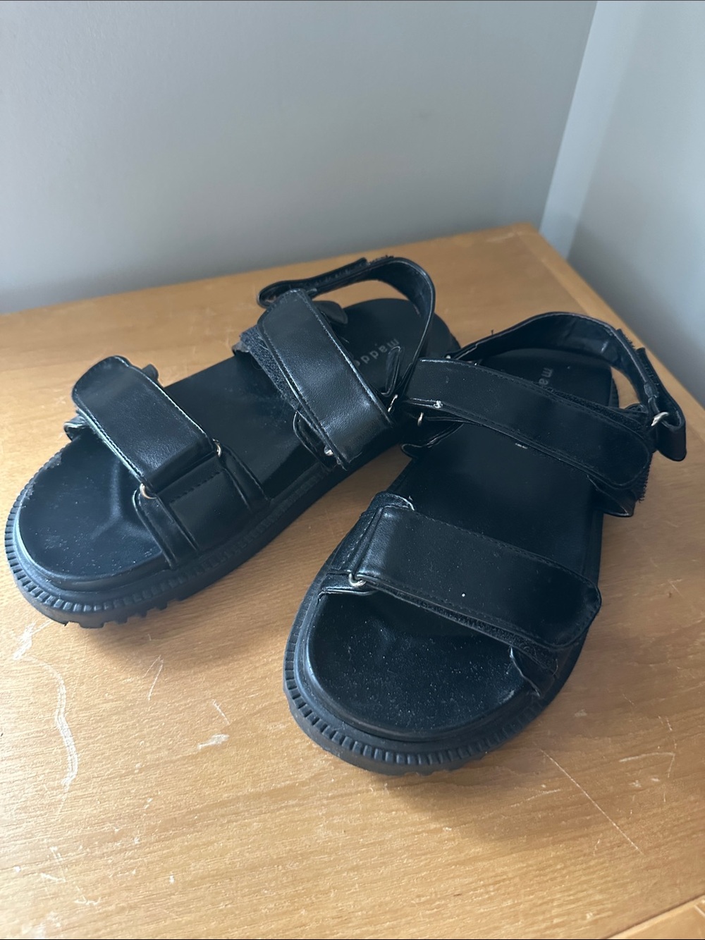 Madden Girl Black Platform Velcro Strap Sandals